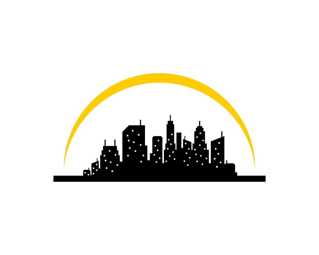 Modern city silhouette with sun swoosh on the top vector