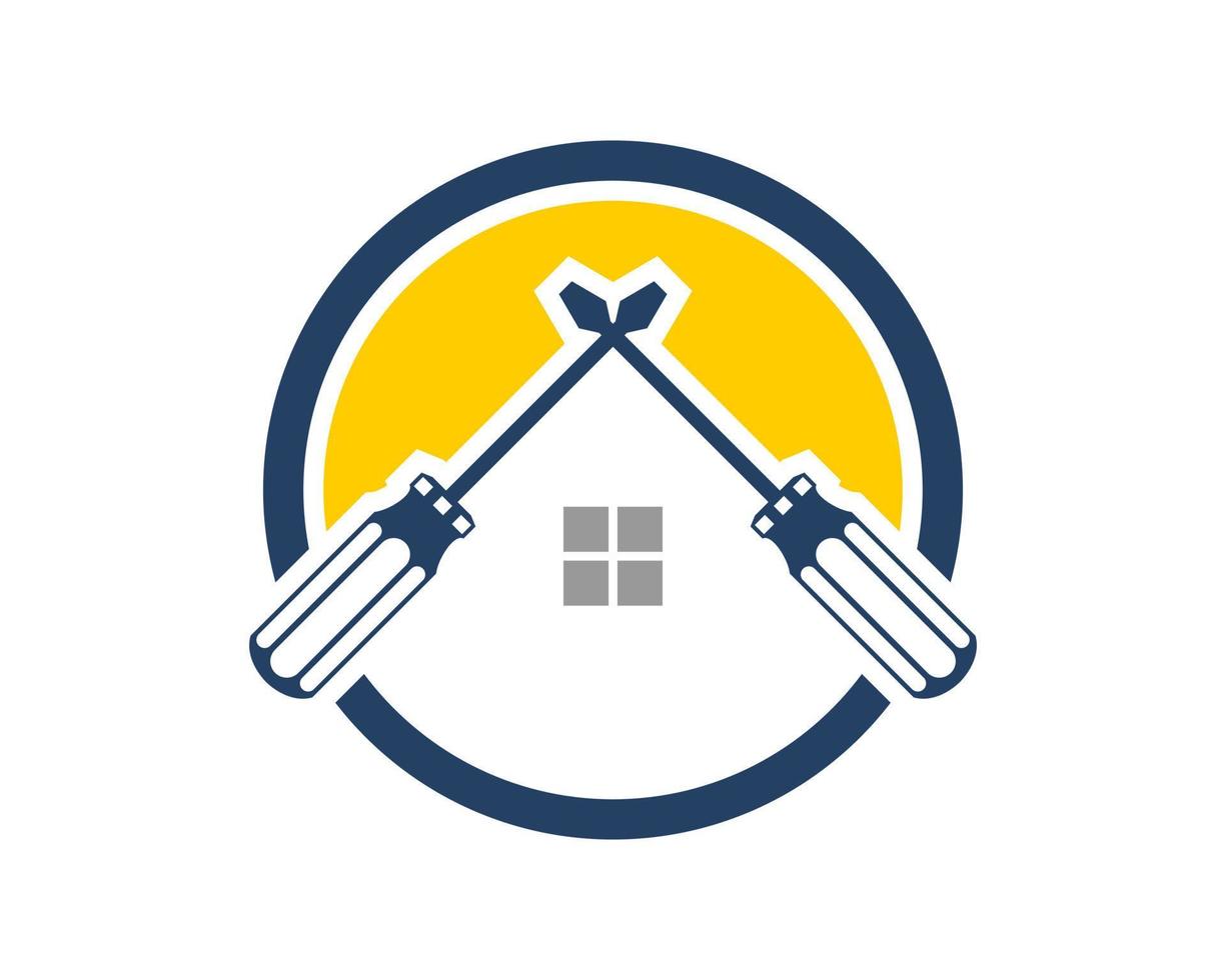 Circle shape with cross screwdriver and house inside vector