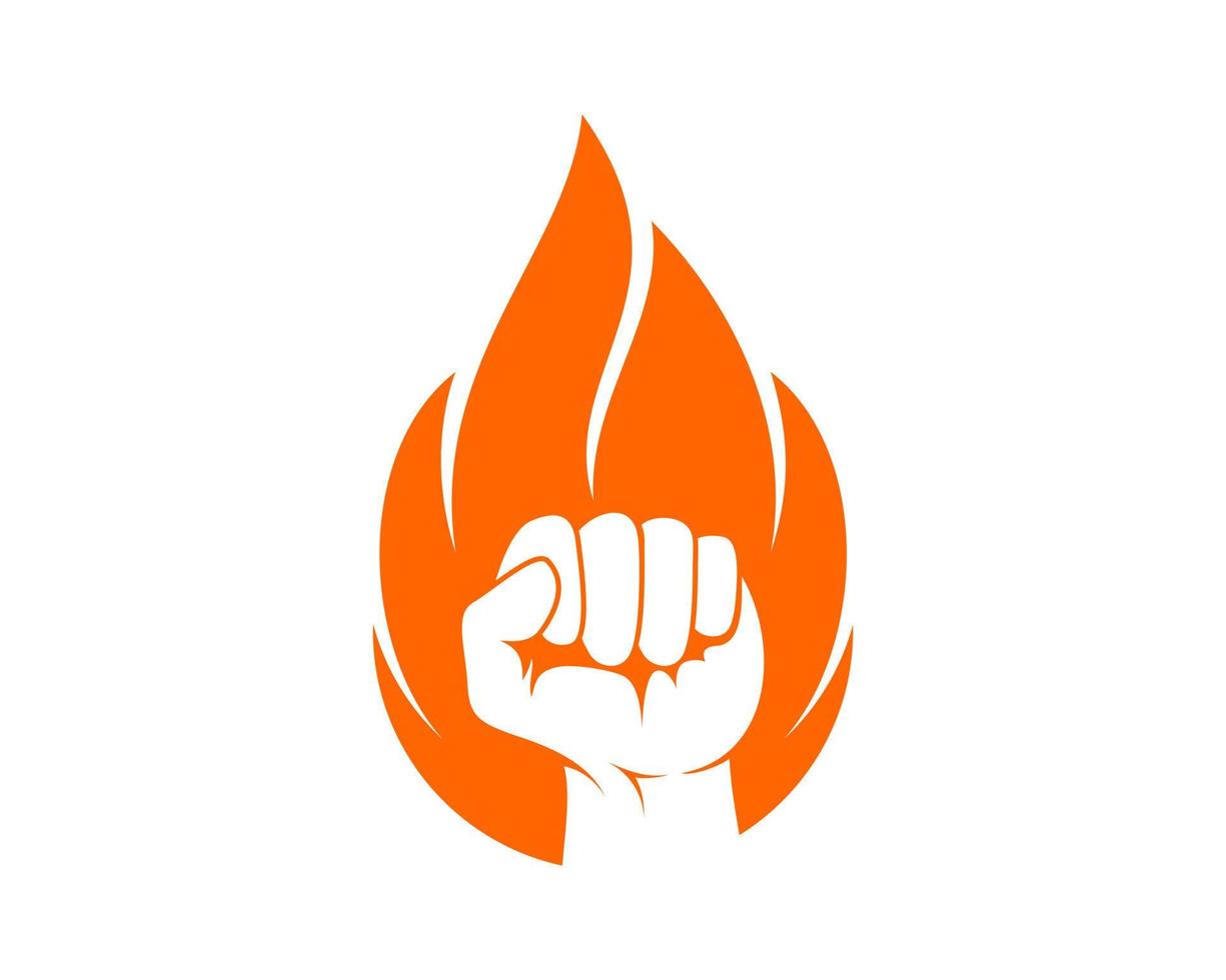 Fire with fist hand inside vector