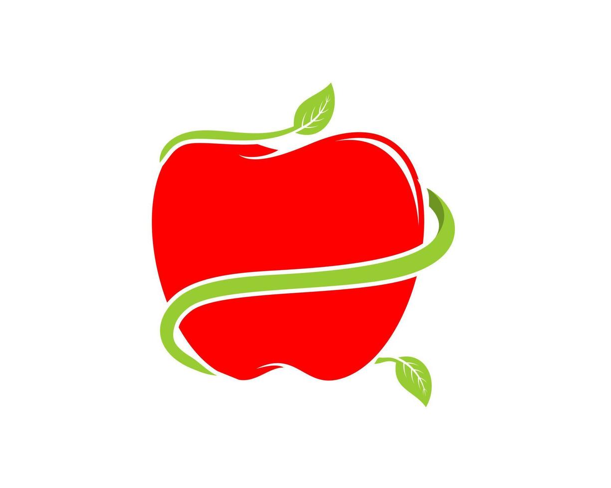 Apple with leaves around it vector