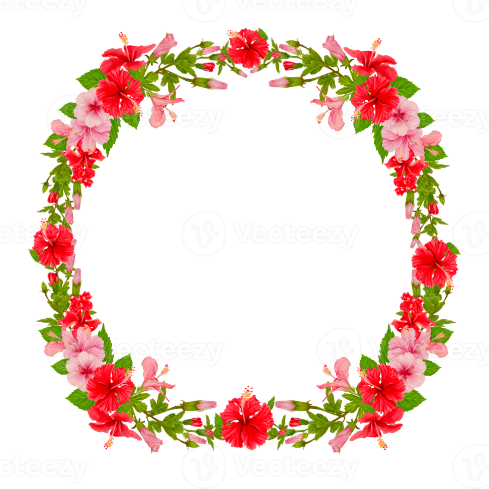 Wreath of Tropical Flowers in Hibiscus Watercolor png