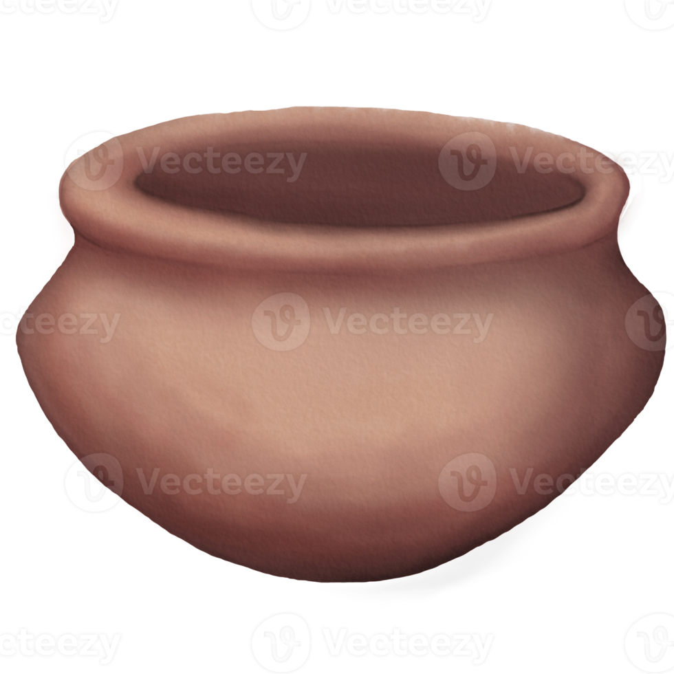 Pottery with a Broad Mouth and a Thin Bottom in Watercolor styles png