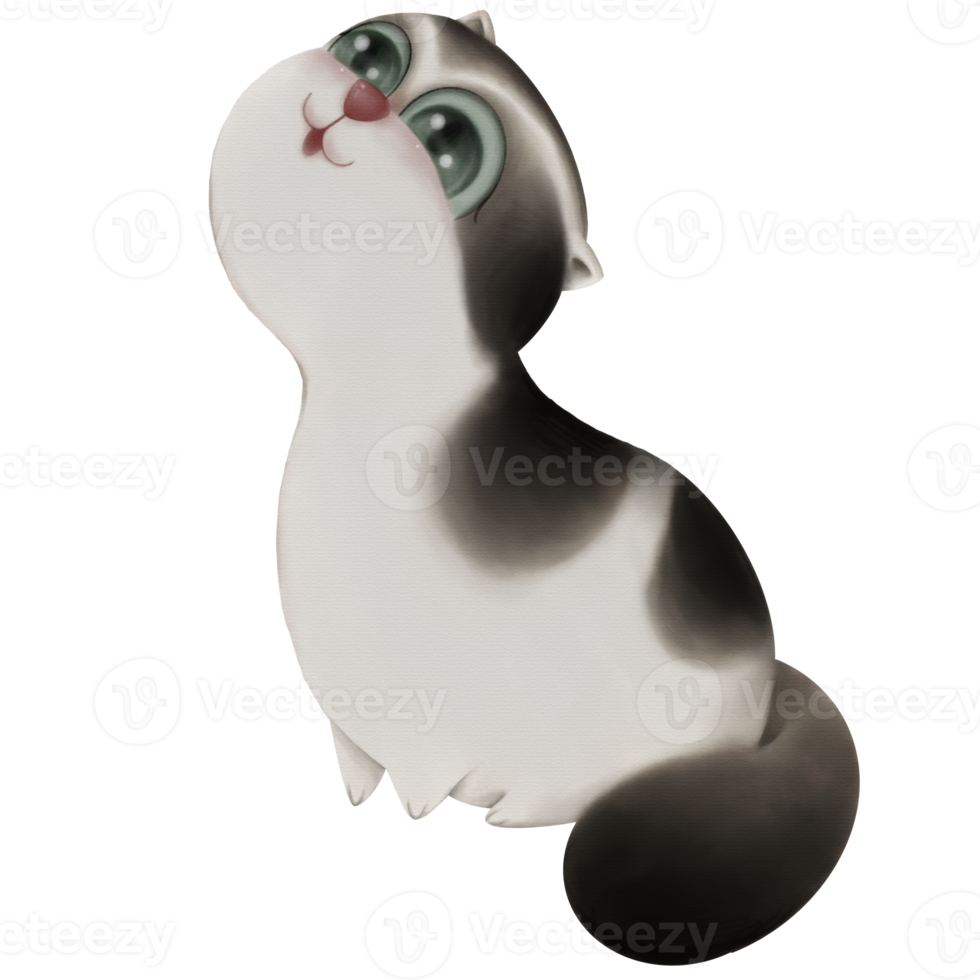 personagem de desenho animado de um animal de estimação adorável é um gato persa bonito olhando para cima na ilustração do estilo aquarela png