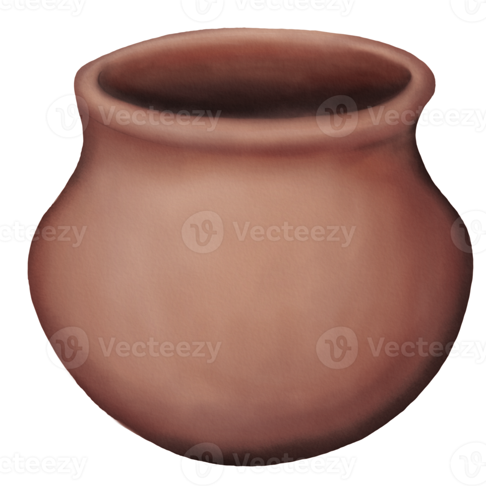 Illustration of Ancient pottery has a wide opening and a low form in Watercolor styles png