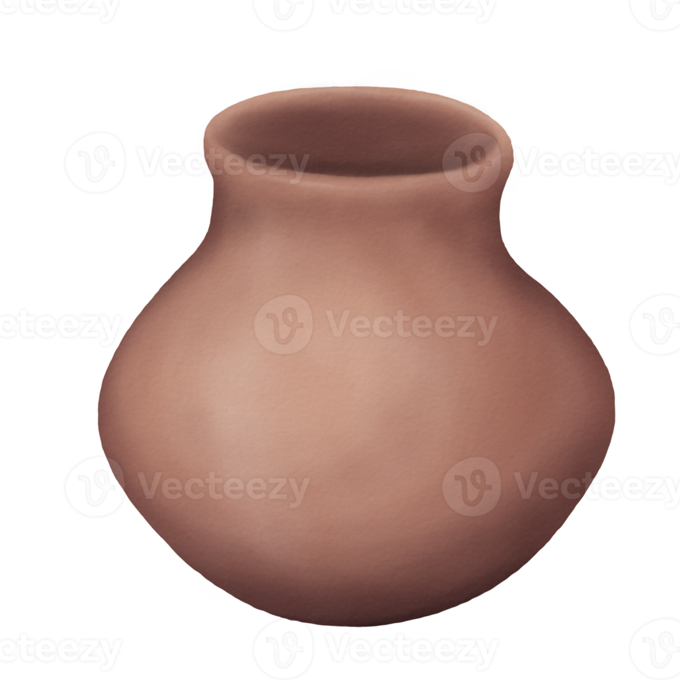 A Low Vase-Shaped Piece of Ancient Pottery Illustration in Watercolor styles png