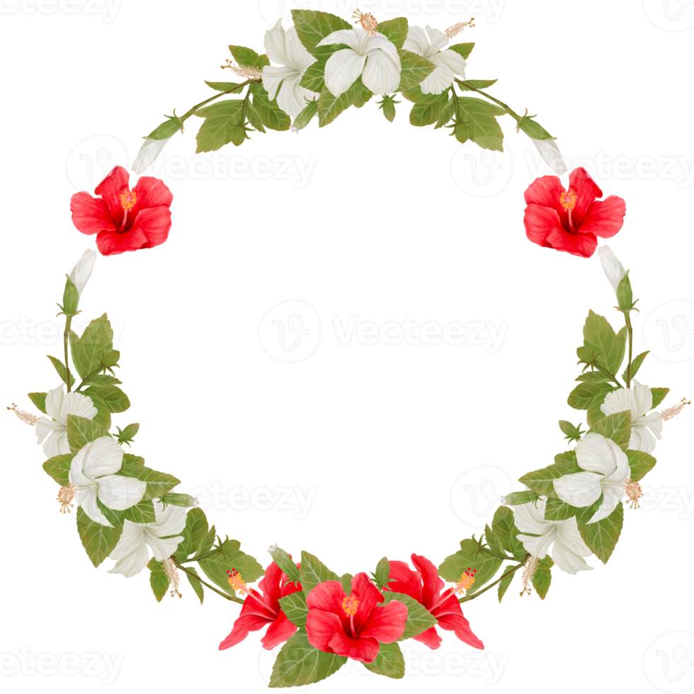Wreath of Tropical Flowers in Hibiscus Watercolor png