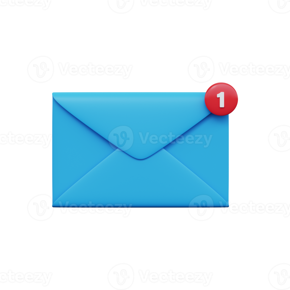 Postal envelope with notice. One Message. 3d render png