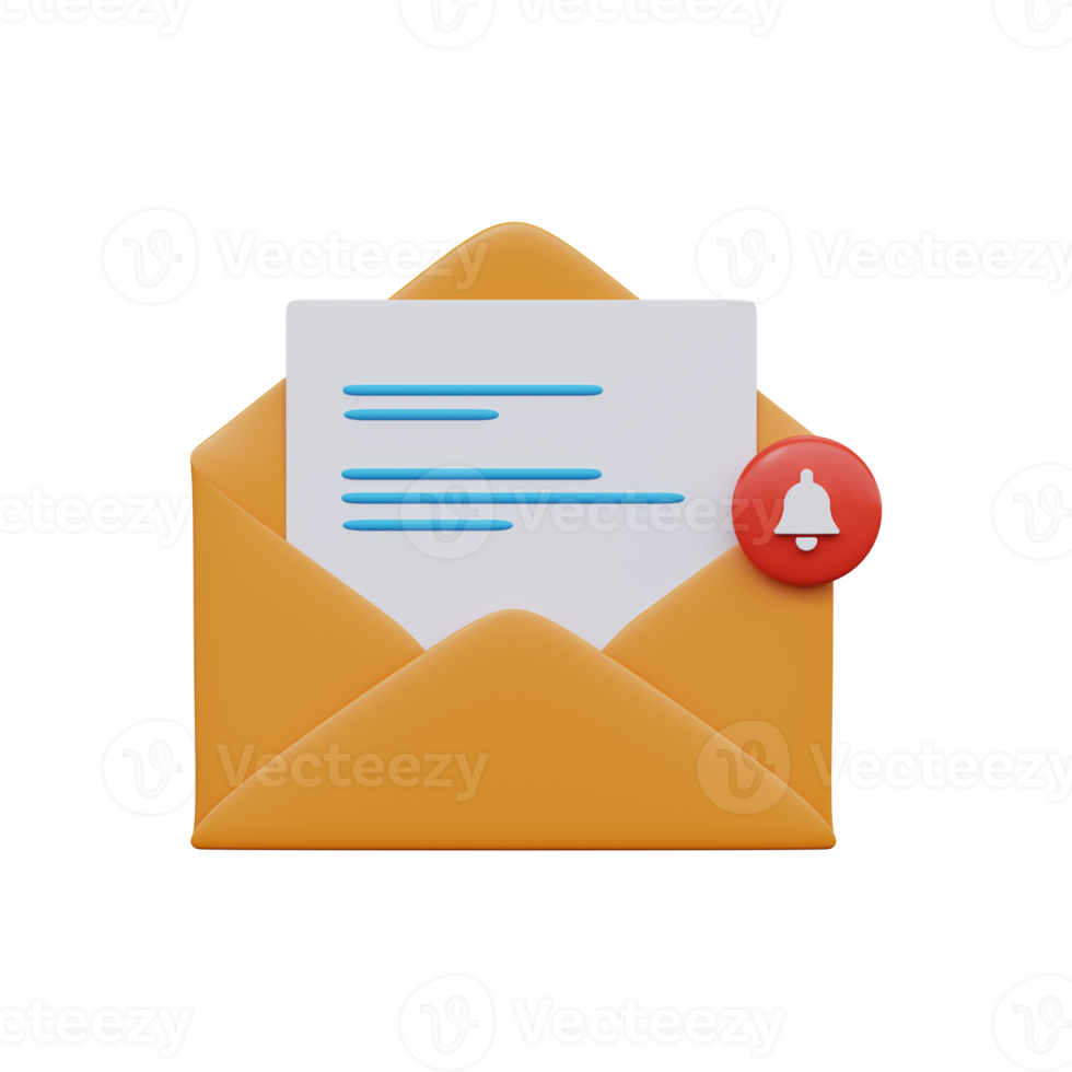 Open mail envelope with notice. 3D render png