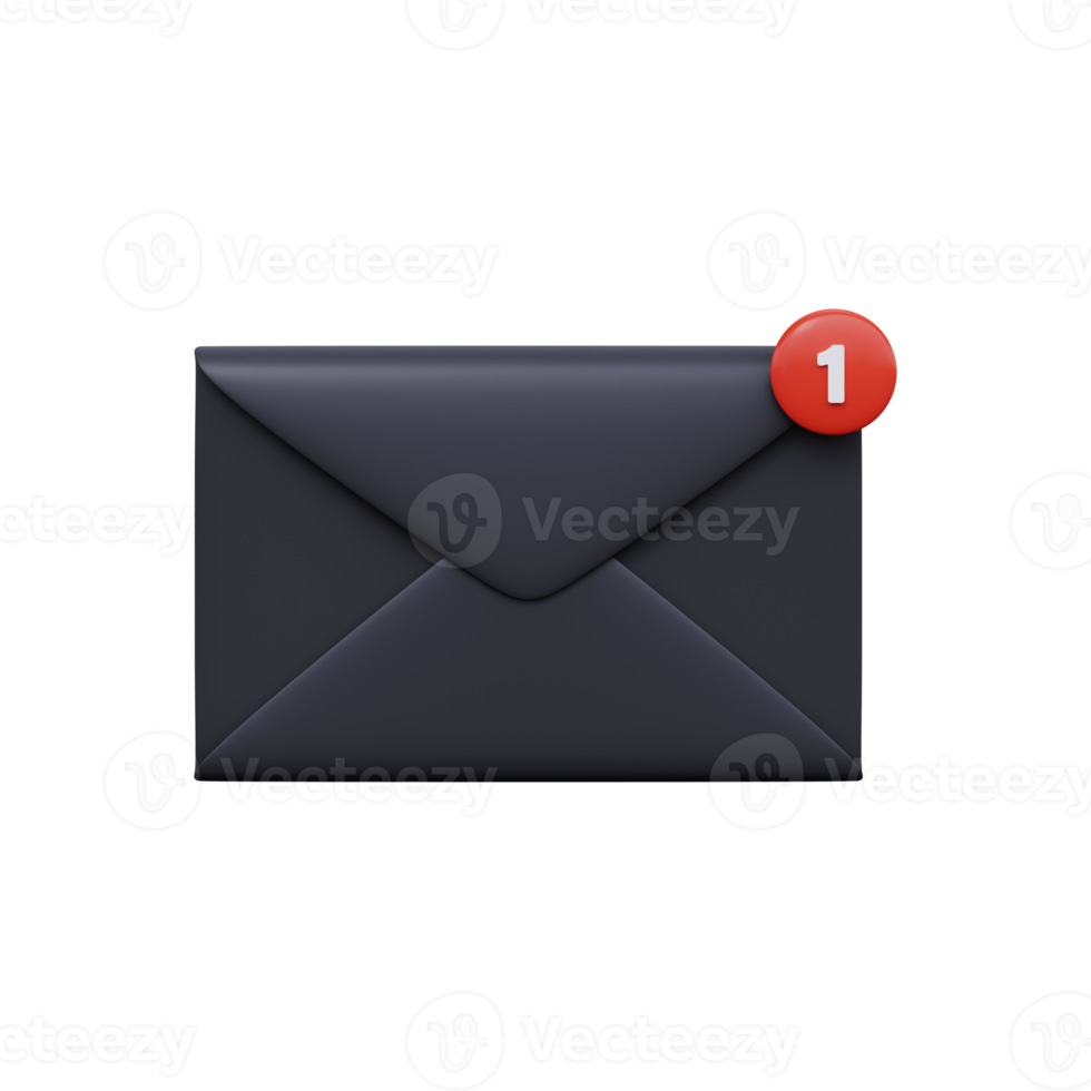 Postal envelope with notice. One Message. 3d render png