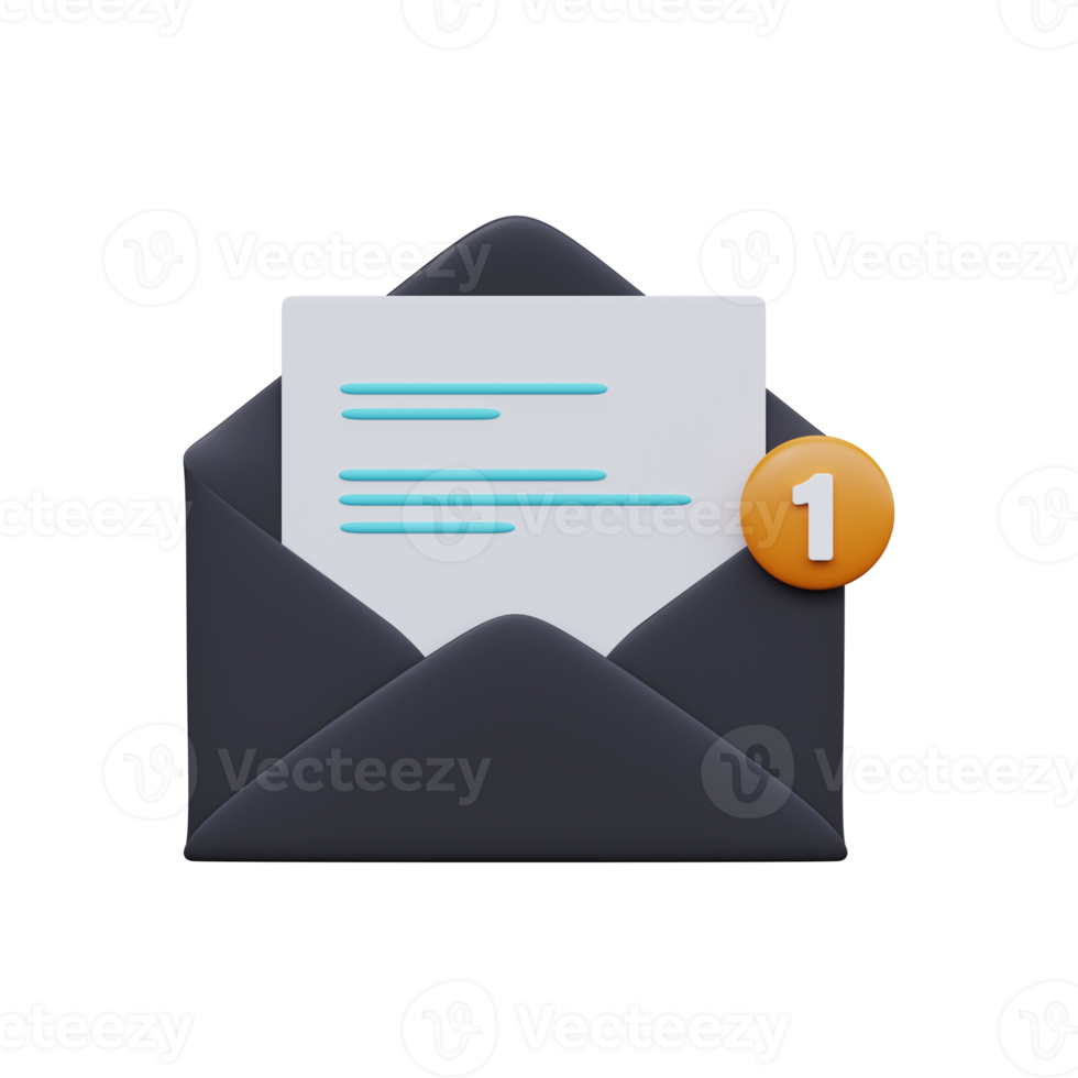 Open mail envelop met merk op. een bericht. 3d geven png