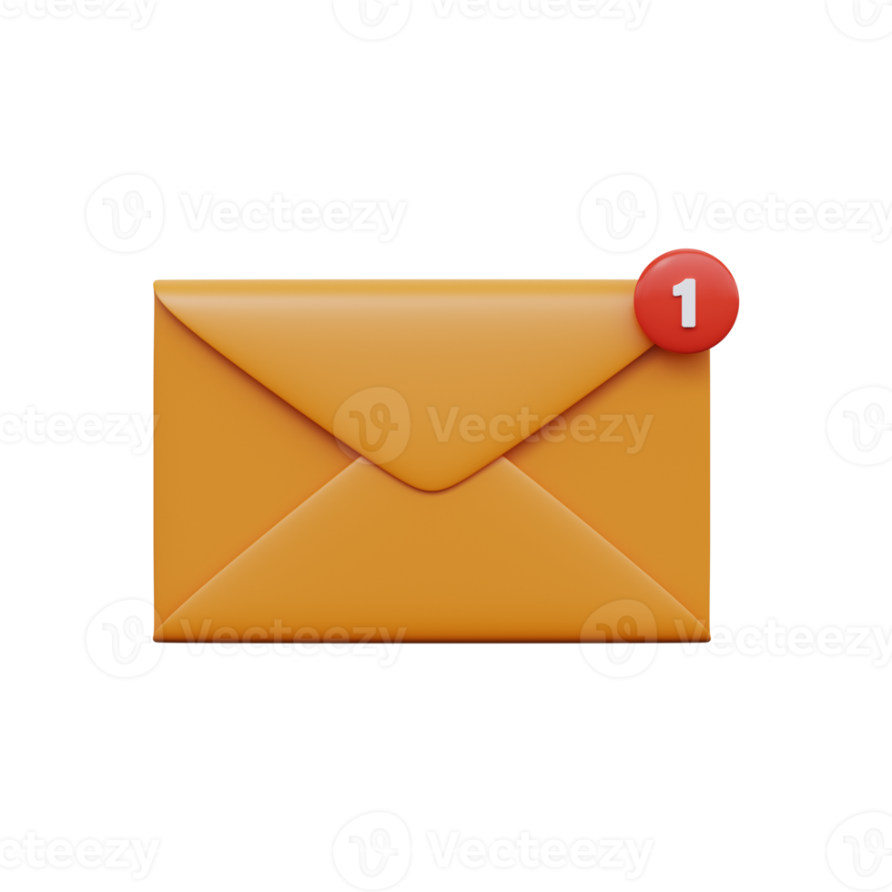 Postal envelope with notice. One Message. 3d render png