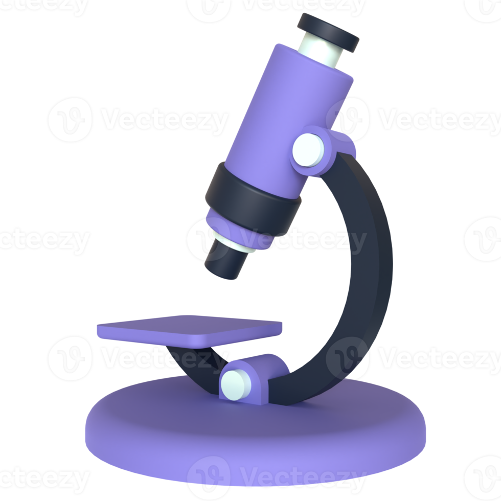 rendu 3d au microscope isolé sur fond transparent. ui ux design d'icônes tendance web et application png
