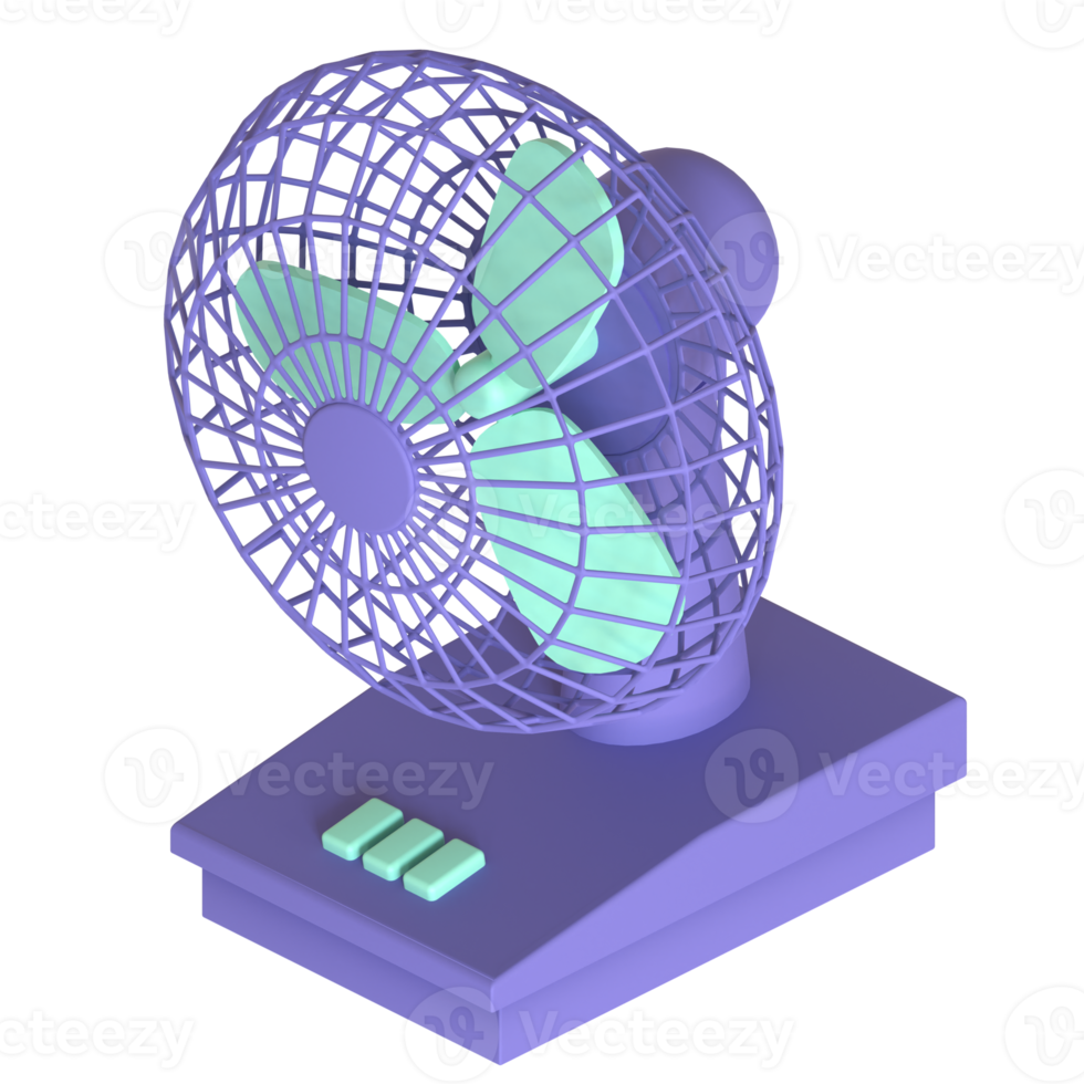 Desk fan 3D rendering isolated on transparent background. Ui UX icon design web and app trend png