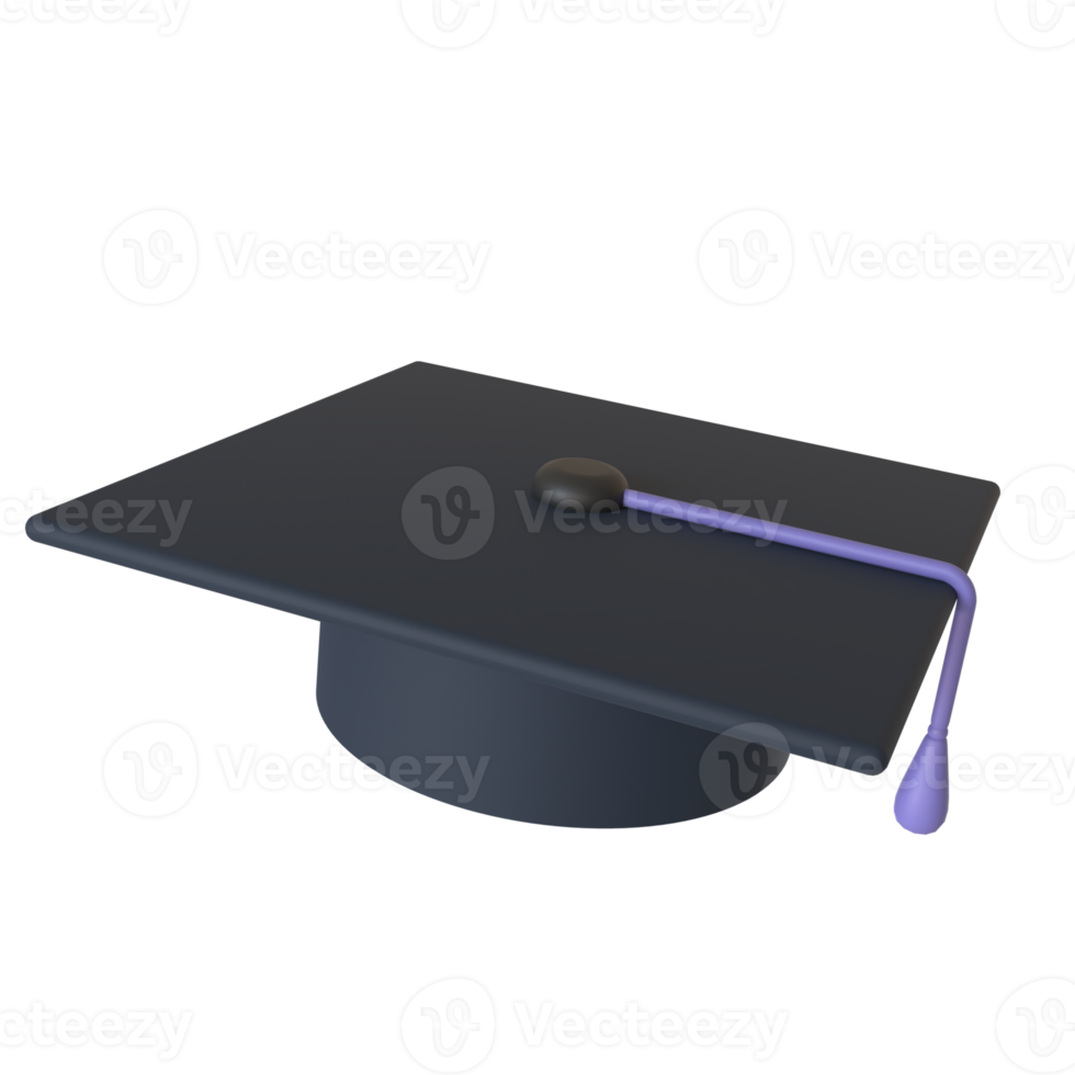 Graduation hat 3D rendering isolated on transparent background. Ui UX icon design web and app trend png