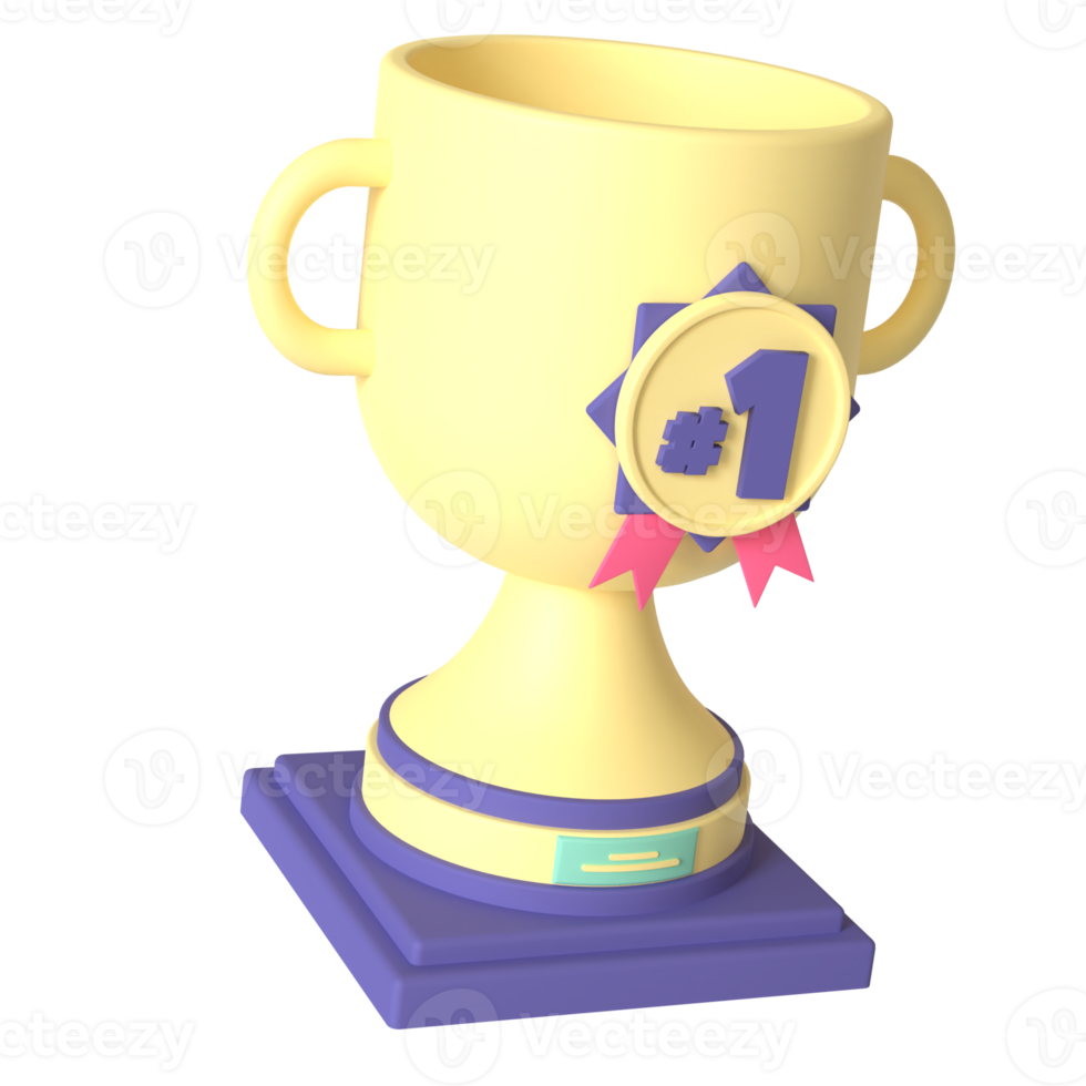 Trophy and first medal 3D rendering isolated on transparent background. Ui UX icon design web and app trend png