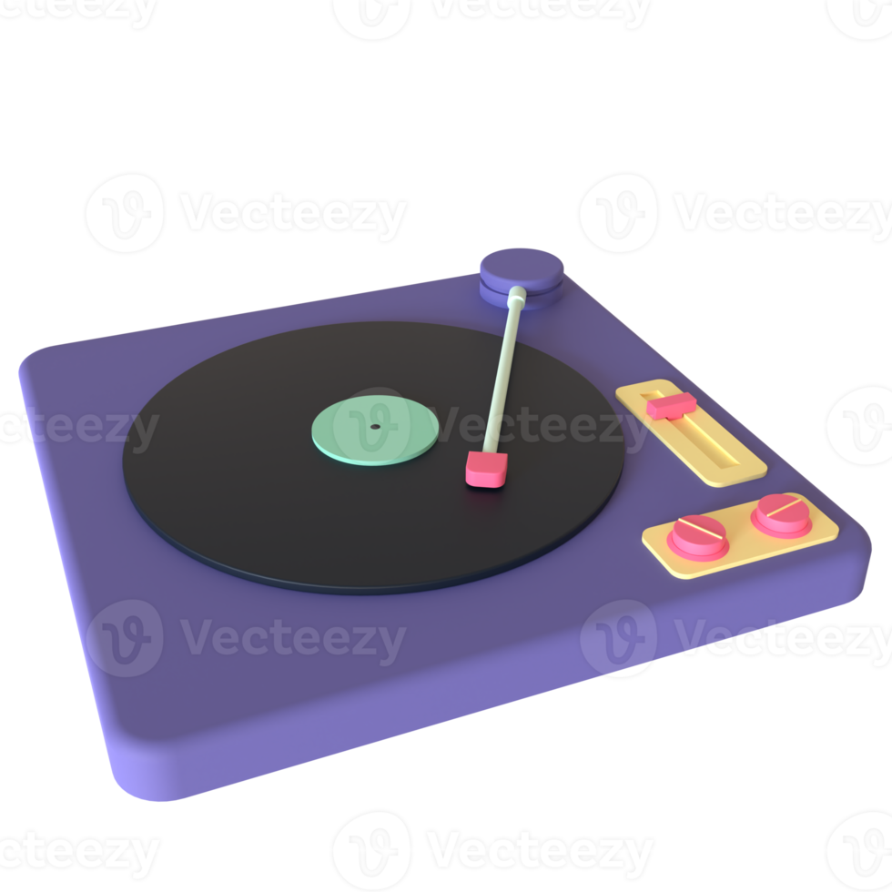 Vinyl player 3D rendering isolated on transparent background. Ui UX icon design web and app trend png