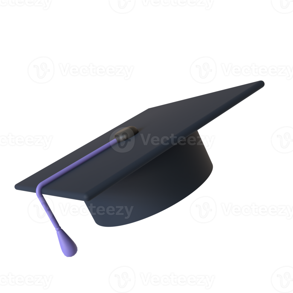 Graduation hat 3D rendering isolated on transparent background. Ui UX icon design web and app trend png