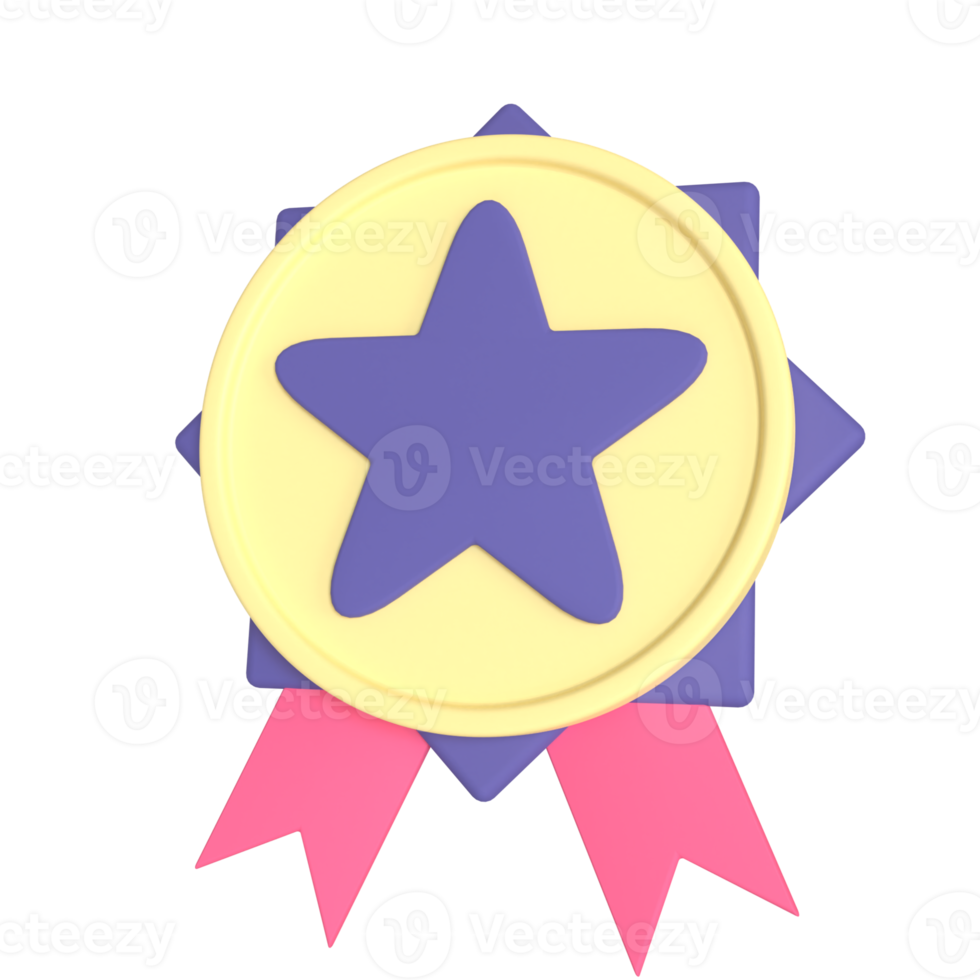 Star medal 3D rendering isolated on transparent background. Ui UX icon design web and app trend png