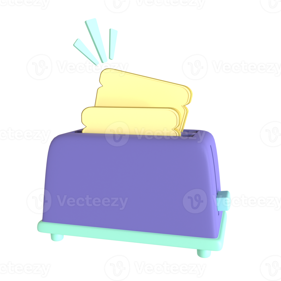 Toaster 3D rendering isolated on transparent background. Ui UX icon