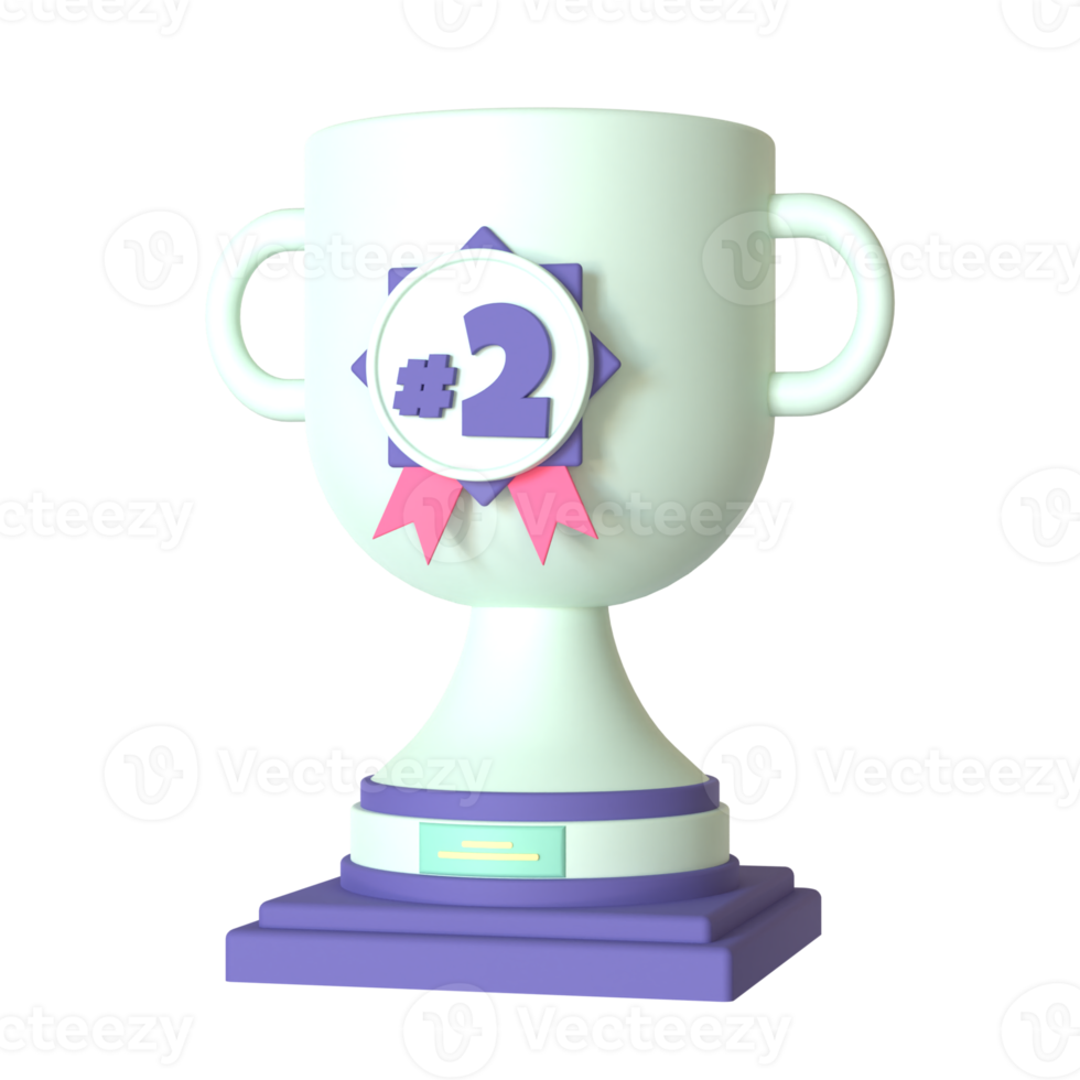 medalha de troféu e segunda renderização 3d medalha isolada em fundo transparente. ui ux icon design web e tendência de aplicativos png