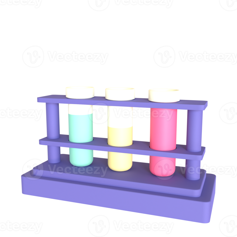 Test tube 3D rendering isolated on transparent background. Ui UX icon design web and app trend png