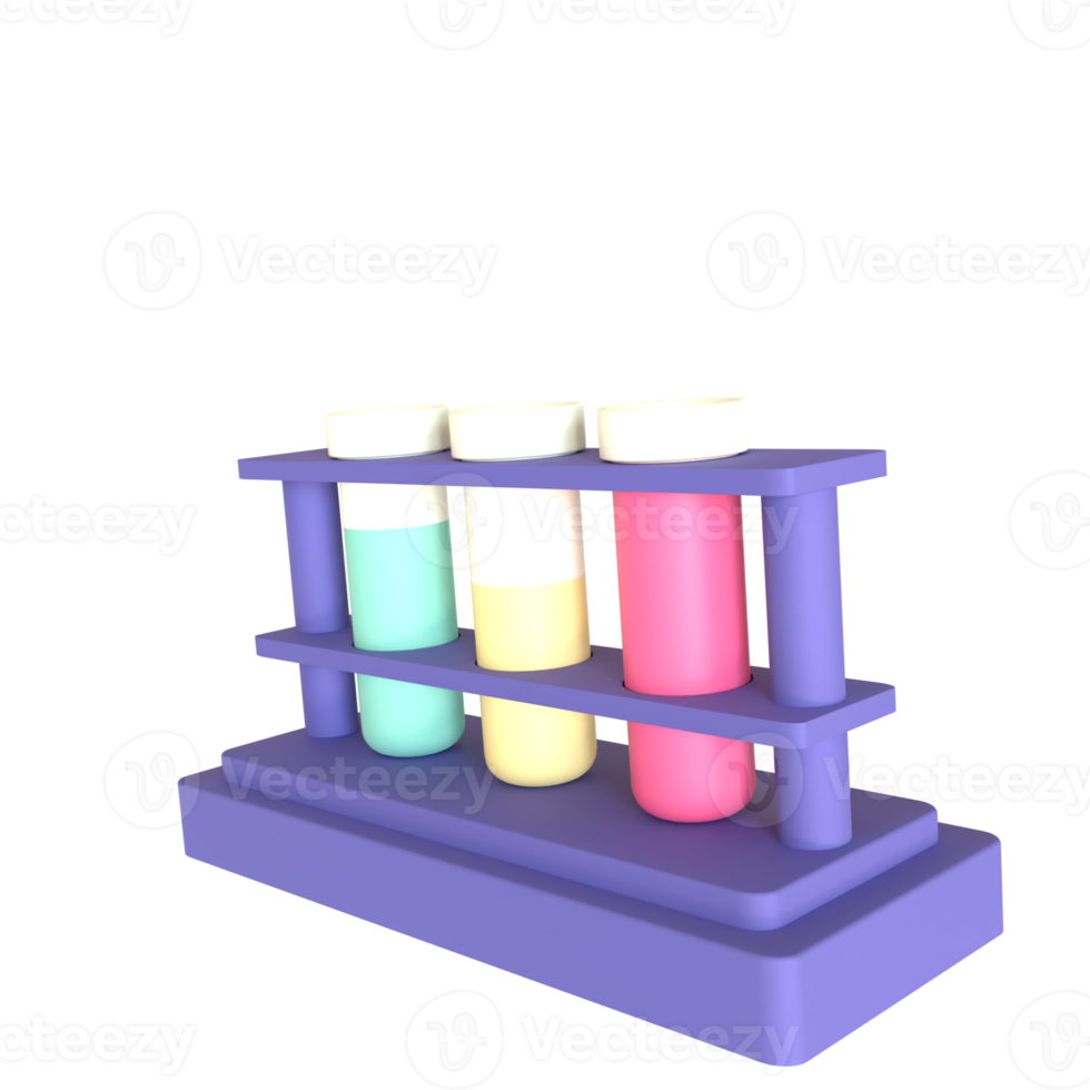 Test tube 3D rendering isolated on transparent background. Ui UX icon design web and app trend png