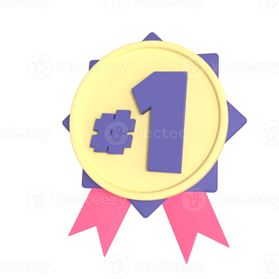 First medal 3D rendering isolated on transparent background. Ui UX icon design web and app trend png