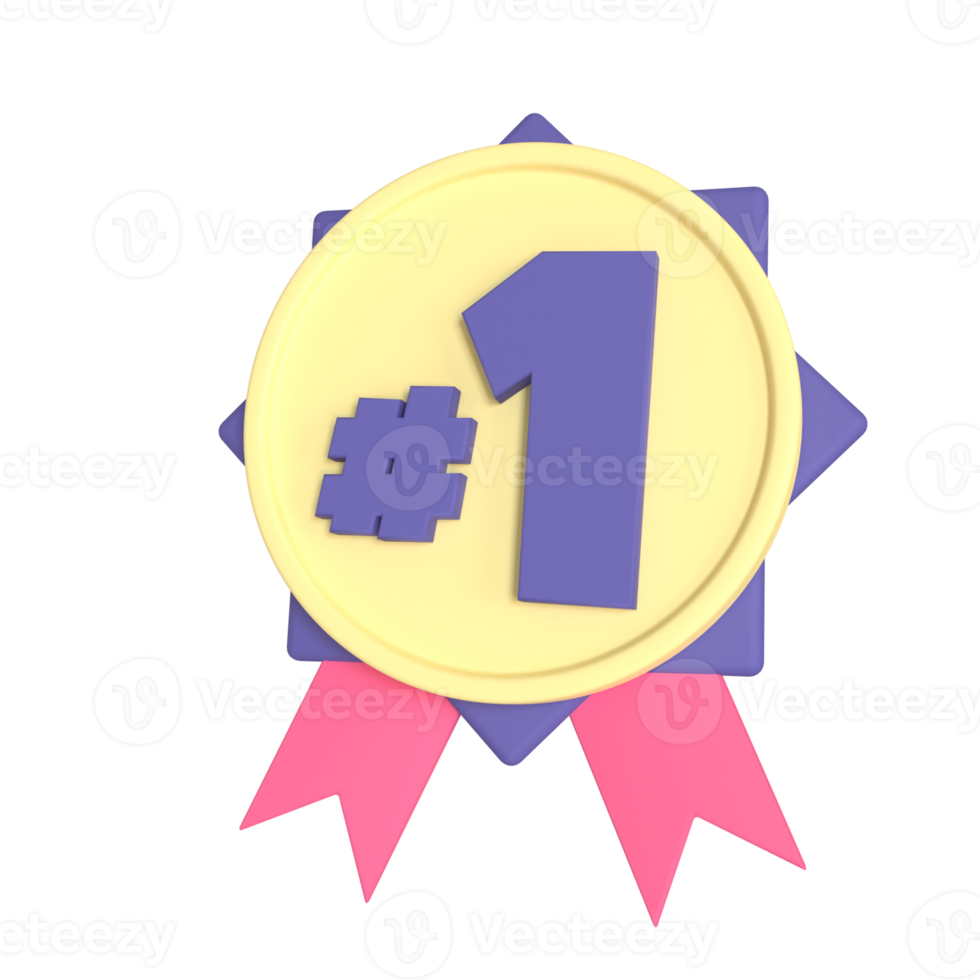 först medalj 3d tolkning isolerat på transparent bakgrund. ui ux ikon design webb och app trend png