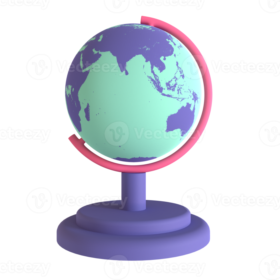 Table globe 3D rendering isolated on transparent background. Ui UX icon design web and app trend png