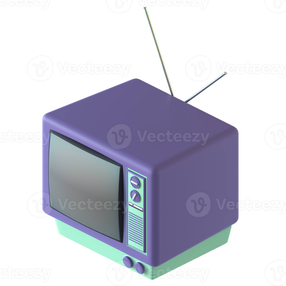 Retro television 3D rendering isolated on transparent background. Ui UX icon design web and app trend png