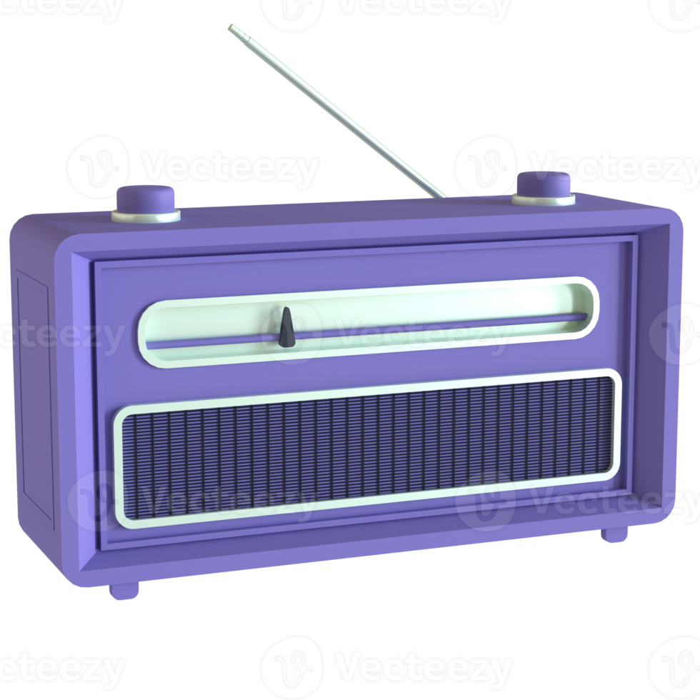 rendu 3d radio rétro isolé sur fond transparent. ui ux design d'icônes tendance web et application png