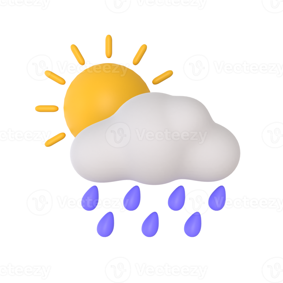 Rainy weather 3D rendering isolated on transparent background. Ui UX icon design web and app trend png