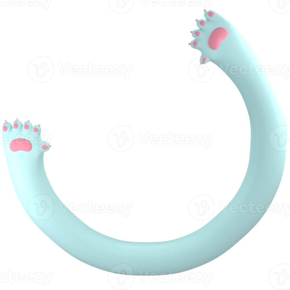 Pet paw sign. cat hand. Hello. 3D rendering on transparent background png