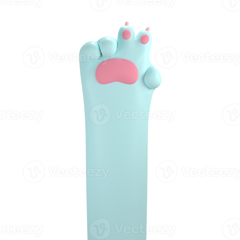 Pet paw sign. cat hand. Victory. 3D rendering on transparent background png