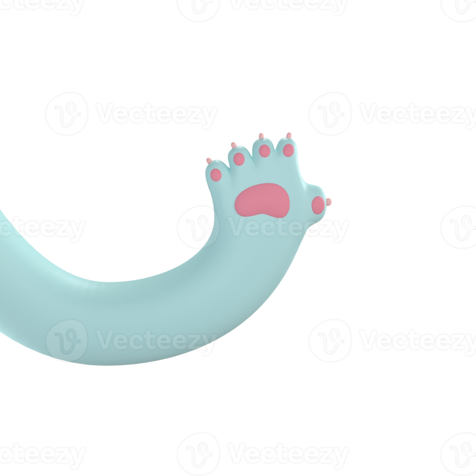 Pet paw sign. cat hand. Hello. 3D rendering on transparent background png