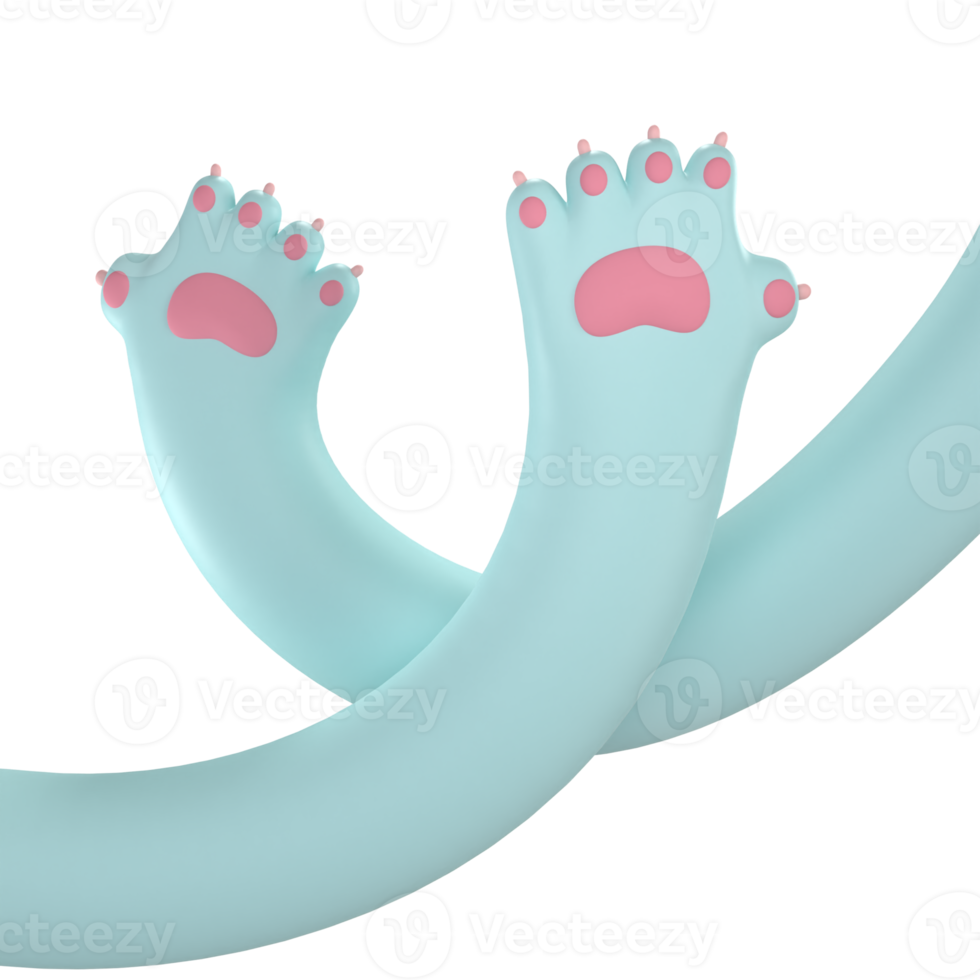 Pet paw sign. cat hand. Hello. 3D rendering on transparent background png