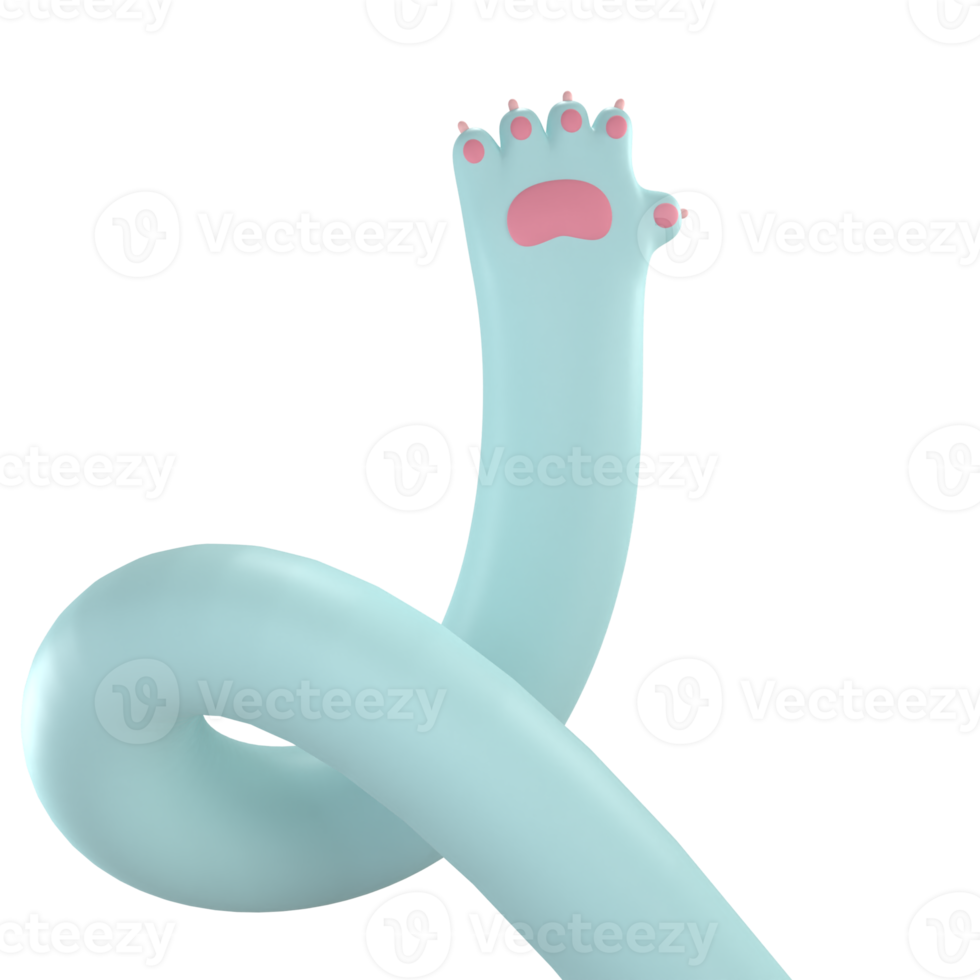 Pet paw sign. cat hand. Hello. 3D rendering on transparent background png