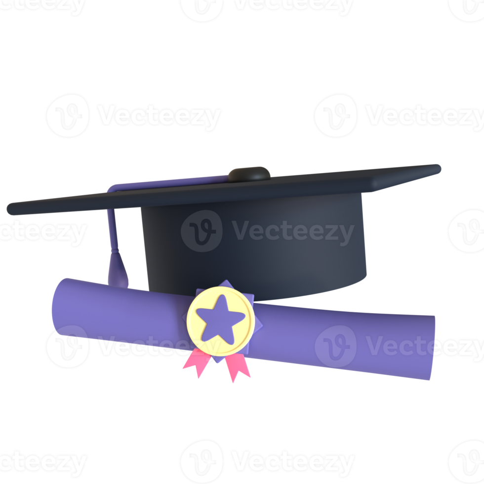 gradering hatt och certifikat 3d tolkning isolerat på transparent bakgrund. ui ux ikon design webb och app trend png