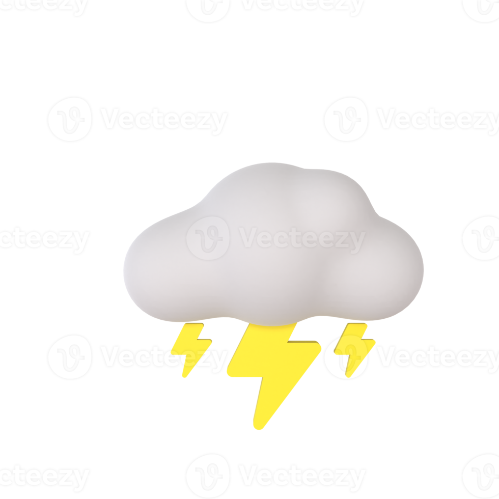 Cloudy thunder 3D rendering isolated on transparent background. Ui UX icon design web and app trend png