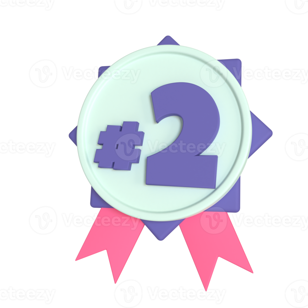 andra medalj 3d tolkning isolerat på transparent bakgrund. ui ux ikon design webb och app trend png