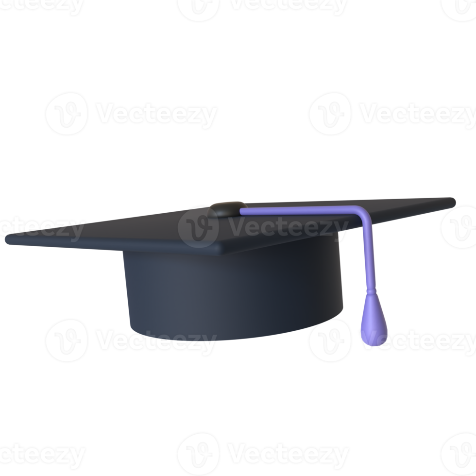 Graduation hat 3D rendering isolated on transparent background. Ui UX icon design web and app trend png