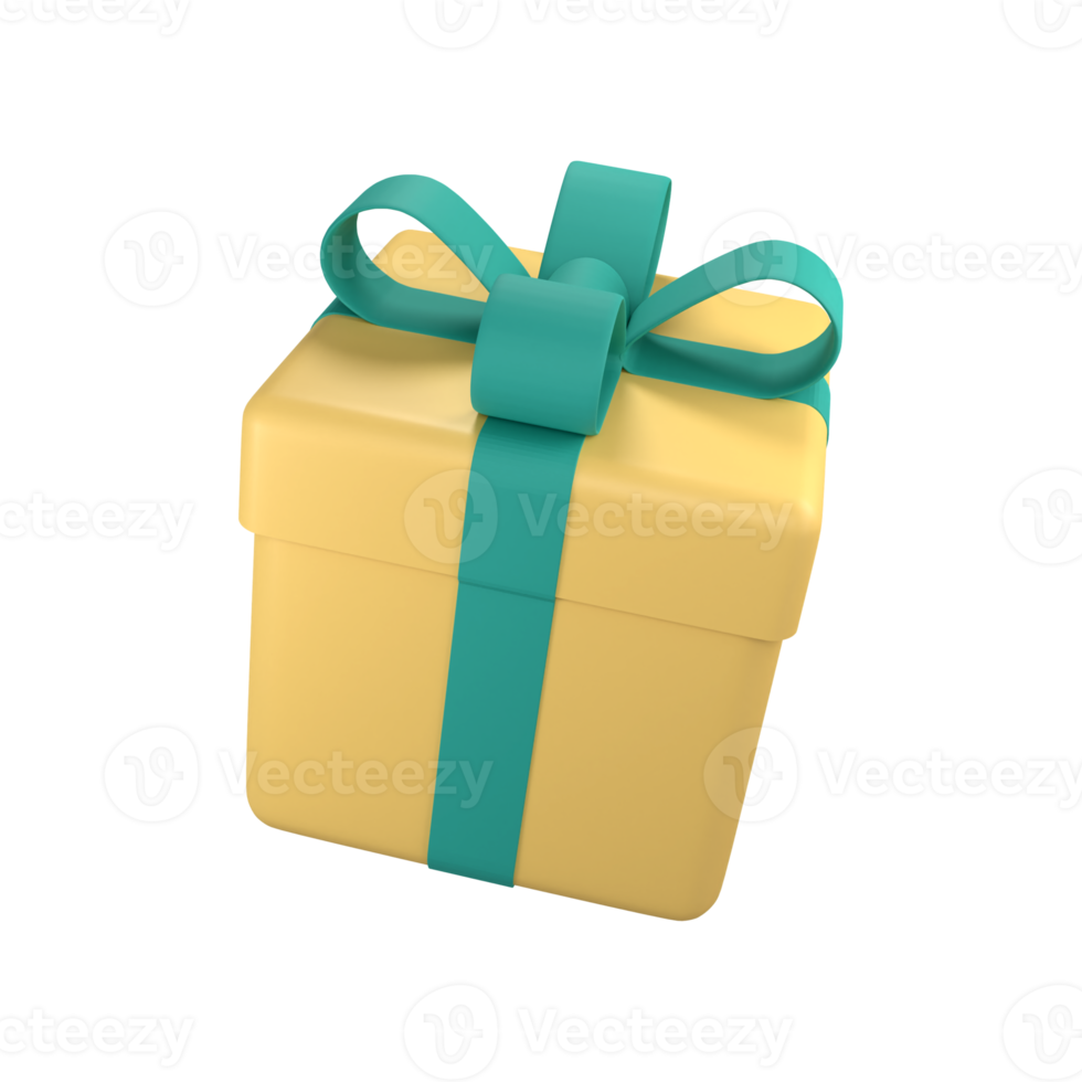 Yellow gift box closed with ribbon. 3d render modern holiday surprise box. png