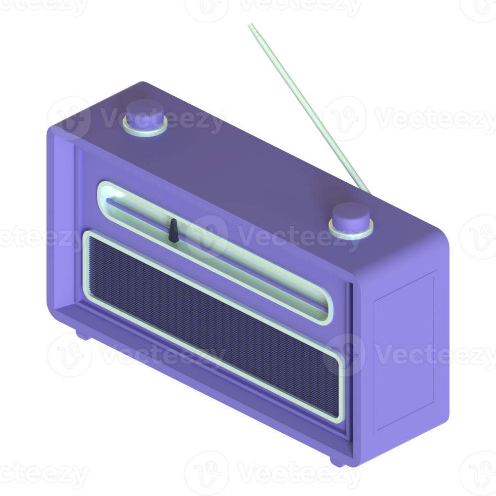 Retro radio 3D rendering isolated on transparent background. Ui UX icon design web and app trend png