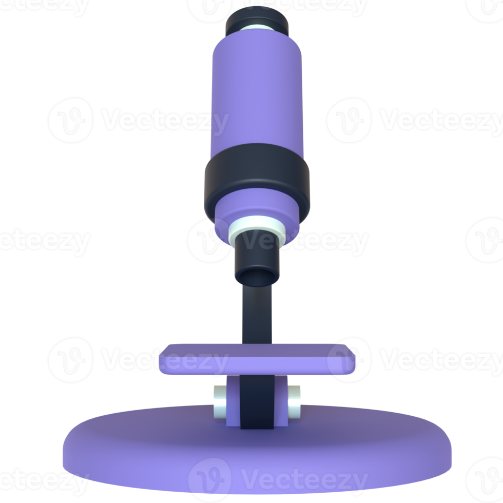 rendu 3d au microscope isolé sur fond transparent. ui ux design d'icônes tendance web et application png