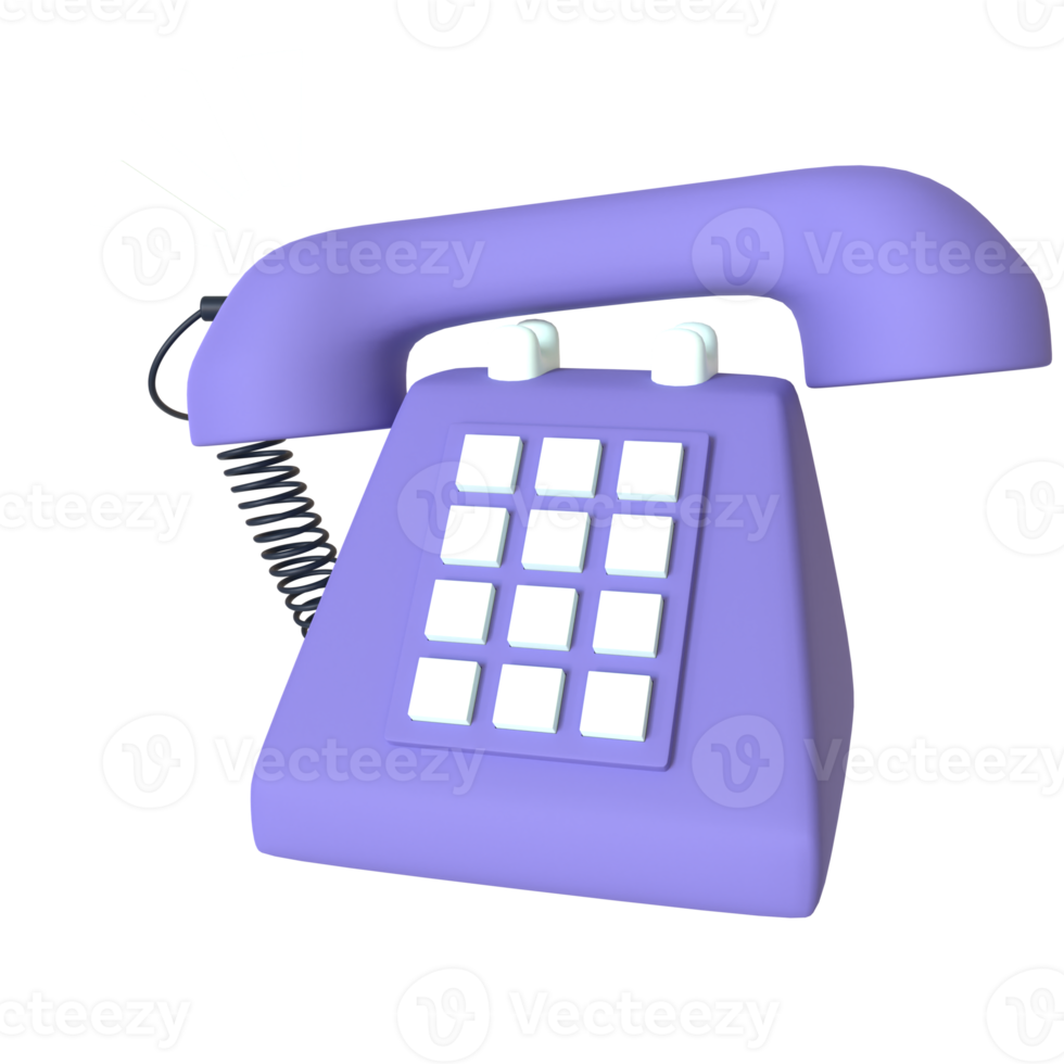 Retro telephone 3D rendering isolated on transparent background. Ui UX icon design web and app trend png