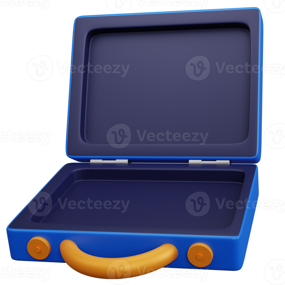 3d rendering blue suitcase wide open isolated png