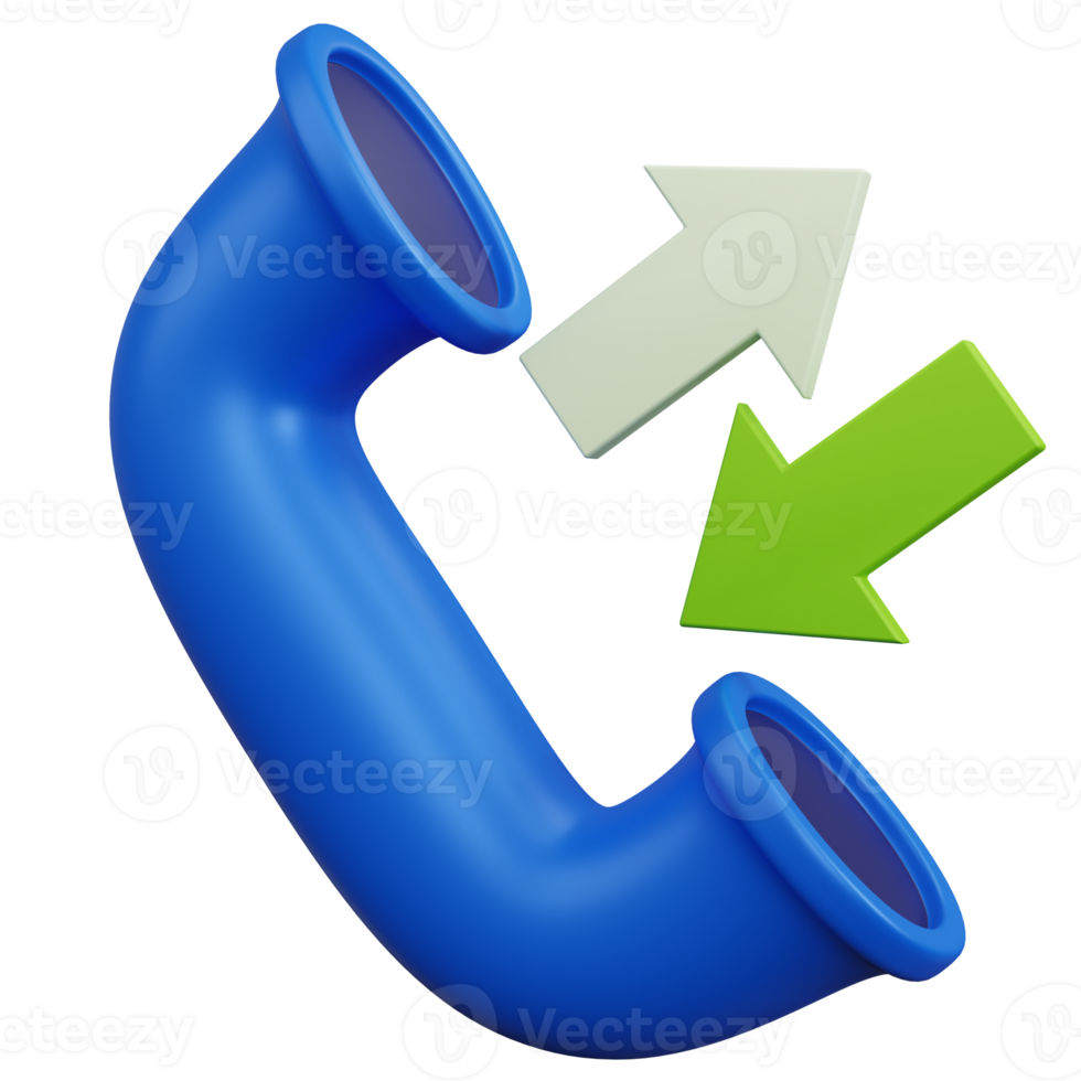 telefone de chamada azul de renderização 3D com setas verdes isoladas png