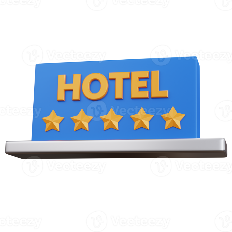 3d rendering board hotel with five star isolated png