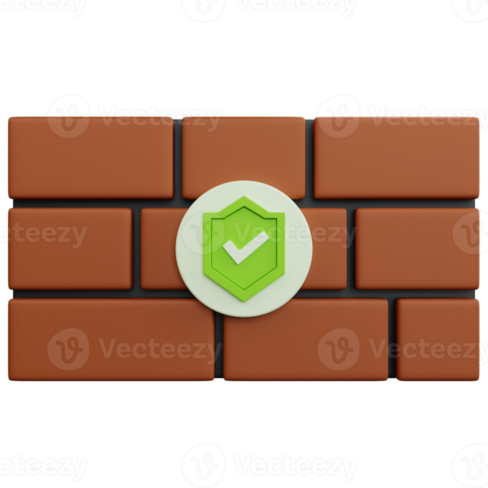 3d rendering brown brick wall with shield isolated png