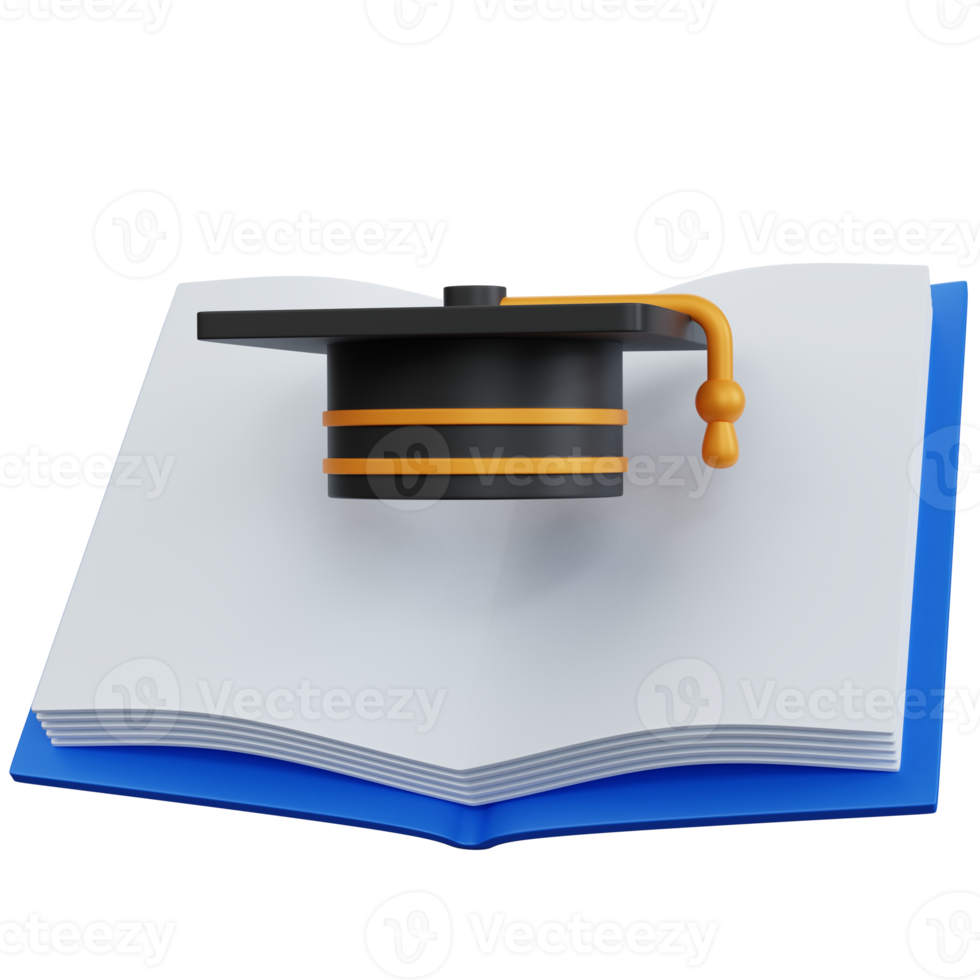 3d rendering open book empty with graduation hat isolated png
